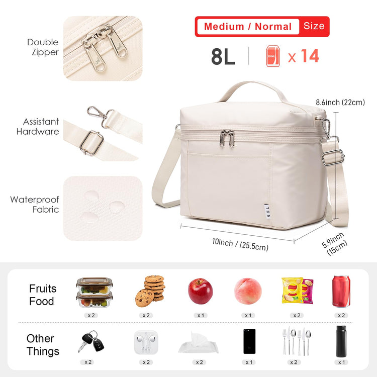 NOL 8L Insulated Lunch Bags for Women Cooler Bag Lightweight Nylon Waterproof Lunch Box For Work