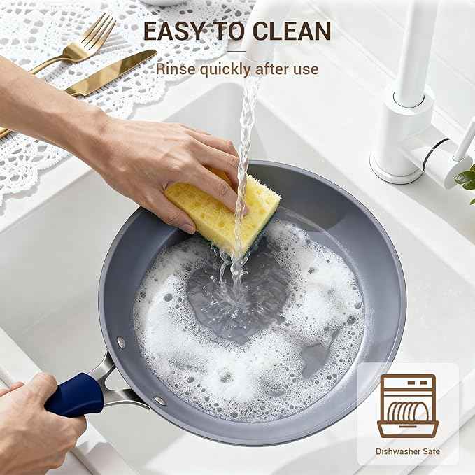 Ammeloo 15-Piece Ribbed Ceramic Cookware Set, Pots and Pans Set Non Stick, Induction Ready, Healthy Non Toxic Kitchen Cooking Set PFAS/PFOA/PTFE-Free, Silicone-wrapped Stay-Cool Handle