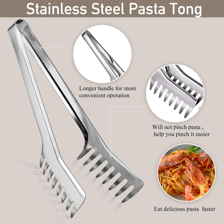 Stainless Steel Spaghetti Spoon and Pasta Tongs Set