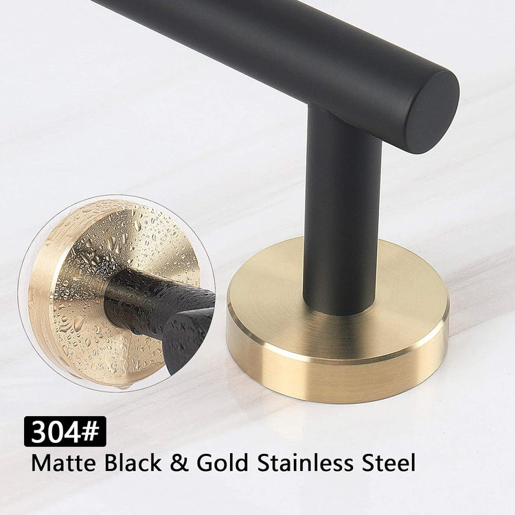 NearMoon Bath Towel Bar, Bath Accessories Thicken Stainless Steel Shower Towel Rack for Bathroom, Towel Holder Wall Mounted (1 Pack, Matte Black & Gold, 16 Inch)