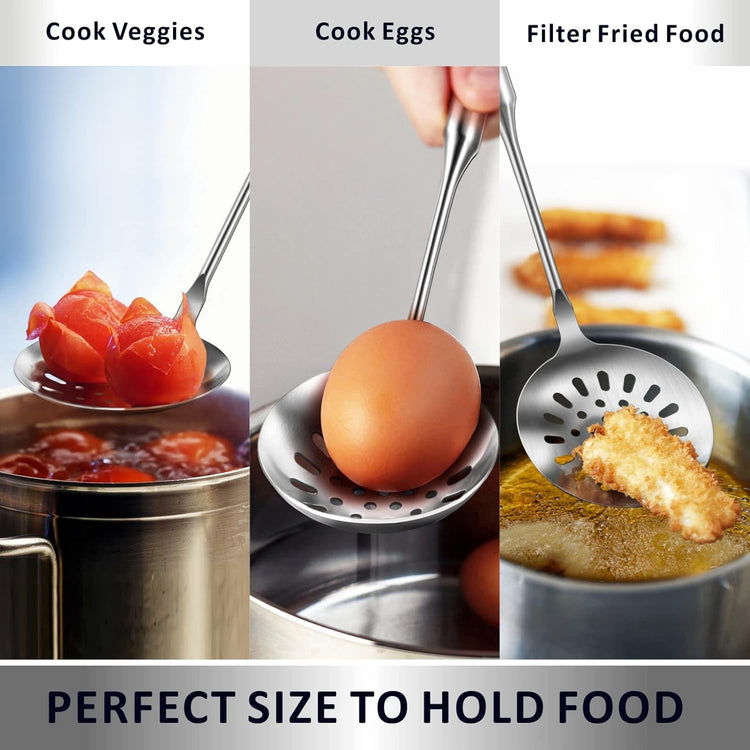 Yimi Cooking Skimmer Slotted Spoon, Durable 304 Stainless Steel Frying Strainer Ladle with Vacuum Ergonomic Handle, Heat Resistance Fryer Scoop Kitchen Utensil, Ideal for Gift, 14.8 Inches