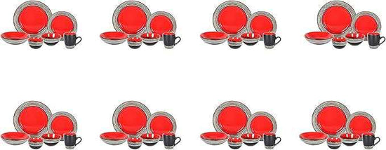 48 Piece Dinnerware Set, Ceramic Plates and Bowls Sets for 8, Microwave and Dishwasher Safe, Handcrafted Tree Bark Series Dish Set, Strawberry/Red