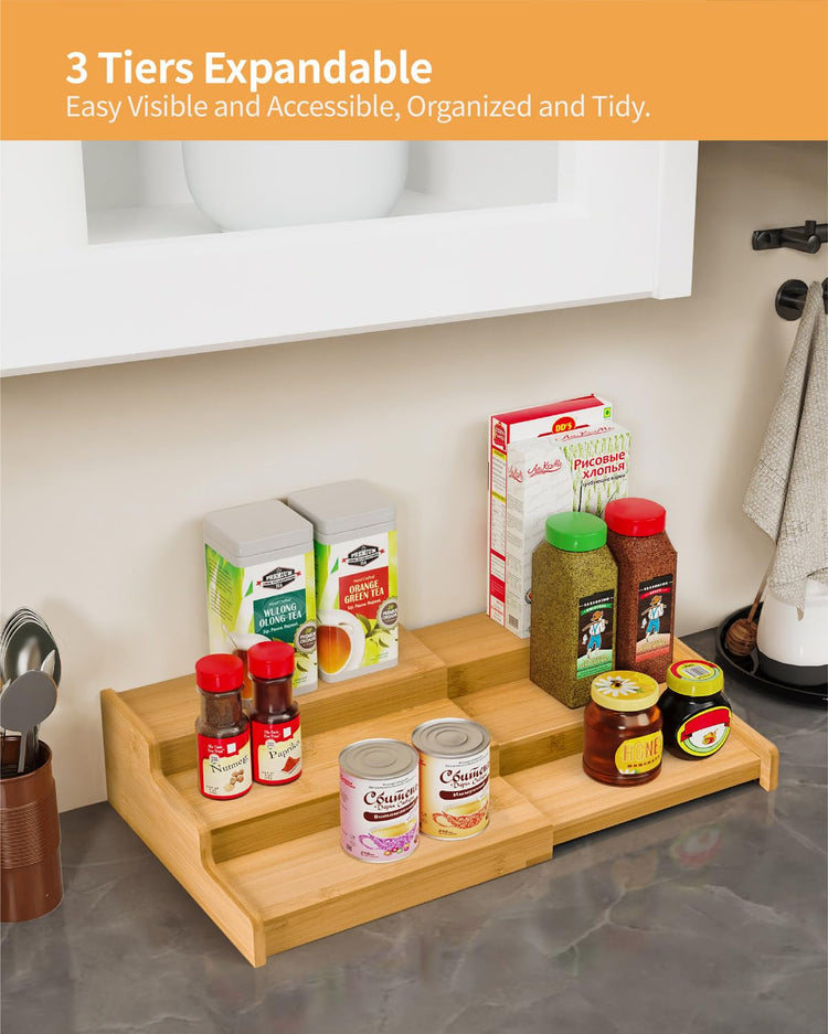 Spice Rack 3 Tier Natural Bamboo