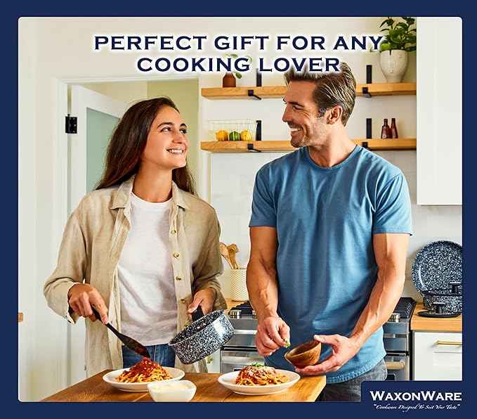 Waxonware 7pc Nonstick Cookware Set, Granite Pots and Pans Set Nonstick - Dishwasher Safe and 100% PFOA & PTFE Free - Kitchen Pot and pan set - Stonetec Series