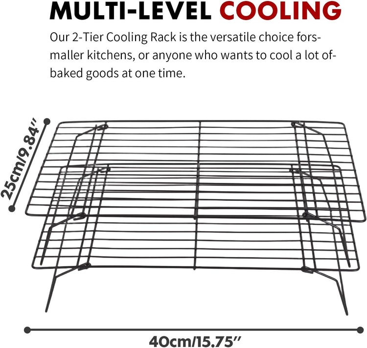 ShellKingdom Cooling Racks, Stainless Steel Non-Stick Baking Racks And Oven Safe Wire Cool Racks for Cookies, Cakes and Baking, 2-Tier, Foldable