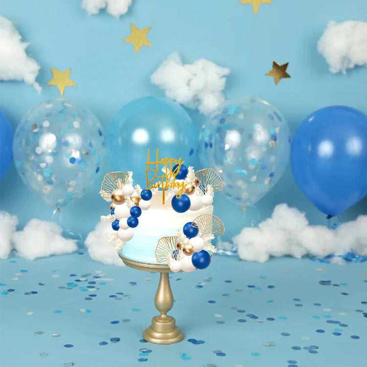 57Pcs Balls Cake Topper Boho Grass Cake topper Pearl Balls Acrylic Happy Birthday Cake Decorations for Wedding Baby Shower Birthday Boho Themed Party Supplies Royal Blue (57 Count)