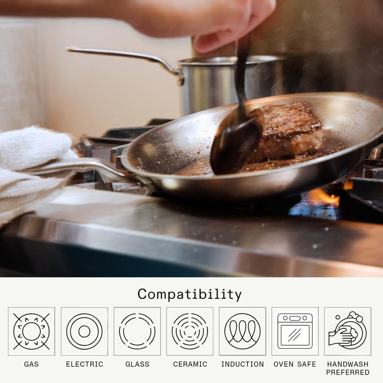Cookware - 10-Inch Stainless Steel Frying Pan - 5 Ply Stainless Clad - Professional Cookware - Crafted in USA - Induction Compatible