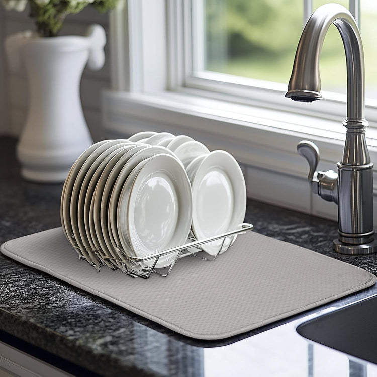 Light Gray Dish Drying Mats 17” x 24” – XXL Kitchen Drying Mat for Counter, Super Absorbent Microfiber Dish Rack Mat, Foldable Drying Pad for Dishes, Pots, Pans – Dish Drainer Mat