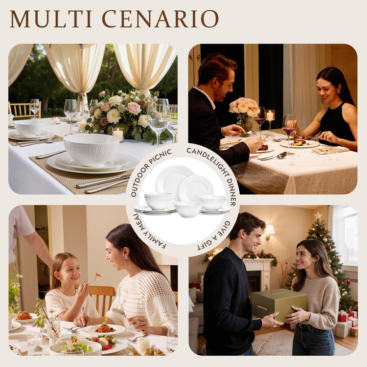 12Pc Bone China Dinnerware Set & 20Pc Flatware Combo Set for 4