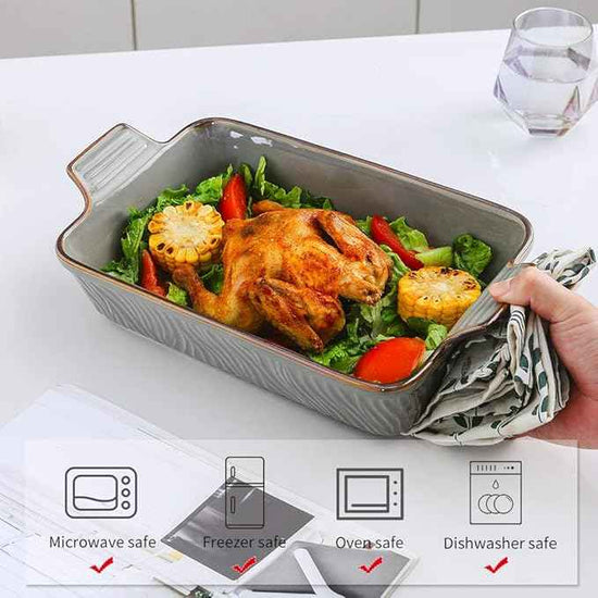 KOOV Bakeware Set, Ceramic Baking Dish Set, Rectangular Casserole Dish Set, Lasagna Pans for Cooking, Cake Dinner, Kitchen, 9 x 13 Inches, Texture Series 3-Piece (Grey)