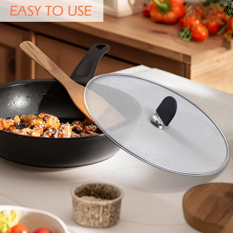 Snowyee Grease Splatter Guard, 3PCS Splatter Screen with Silicone Heat Resistant Handle and Stainless Steel Fine Mesh Design for Safe Indoor and Outdoor Cooking (13/11.5/10 inch and 33/29/25cm)