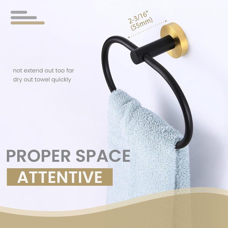 Suyar Towel Ring, Stainless Steel Hand Towel Holder for Bathroom Wall, Oval Shape, Gold and Black