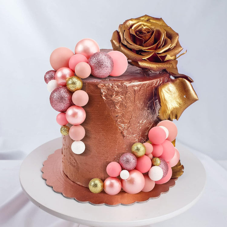 108 Pcs Balls Cake Topper DIY Cupcake Insert Foam Balloons for Cake Baking Wedding Anniversary Birthday Decoration(Assorted Pink, White, Gold,Multi Sizes)