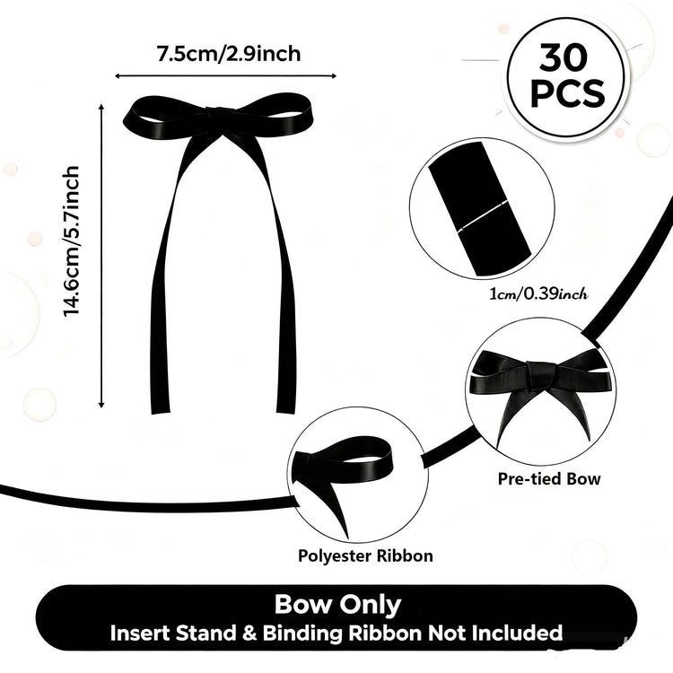 30 Pack Bow Cake Toppers Black Ribbon Bows for Cake Back to School Decor (30 Count)