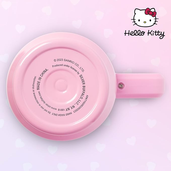 Silver Buffalo Sanrio Hello Kitty Waving Double Walled Stainless Steel Tumbler with Handle and Straw, Fits in Standard Cup Holder, 40 Ounces
