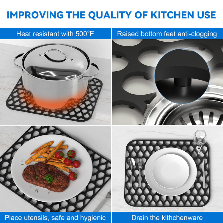 Silicone Sink Mat 2PCS TOOVEM Sink Protectors for Kitchen Sink Mats