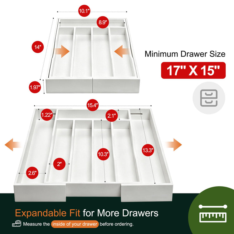2 Piece Expandable Bamboo Kitchen Drawer Organizer for Cutlery and Utensils (2 Count)