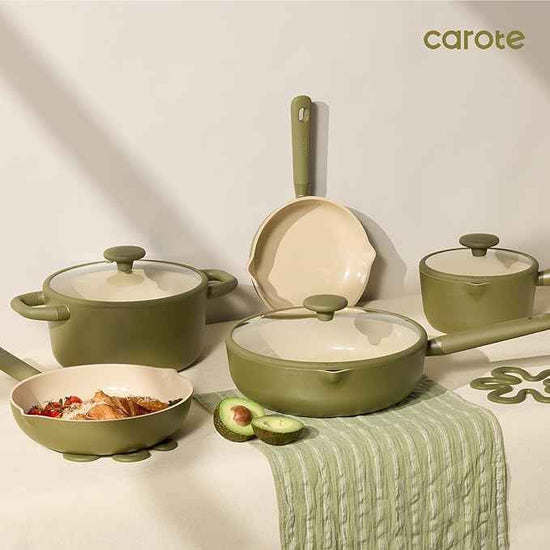 CAROTE 21pcs Cookware Set Nonstick Pots and Pans Set, Ceramic Cookware Set Induction Cookware, Non toxic Healthy Non Stick Kitchen Cooking Set, PFAS PTFE Free
