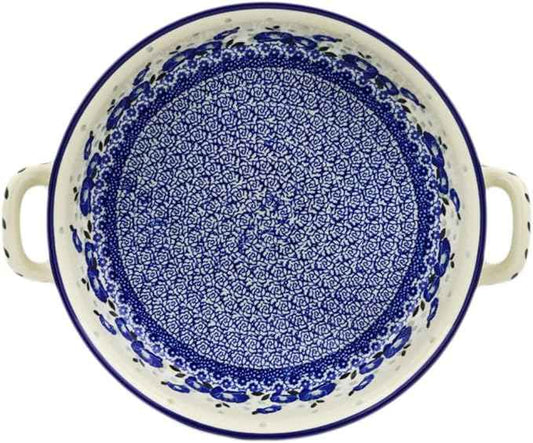 Polmedia Polish Pottery Round Baker with Handles 10-inch - Eternal Winter Pattern Handmade in Boleslawiec Poland by Ceramika Artystyczna + Certificate of Authenticity