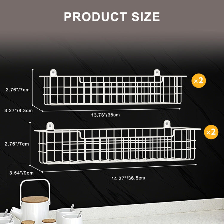 Spice Rack, 4-Pack Seasoning Organizer Wall Mount for Kitchen Storage Organization, Spice Holder Metal Shelf Saving Space for Cabinet, RV, Pantry, White (4 Count)