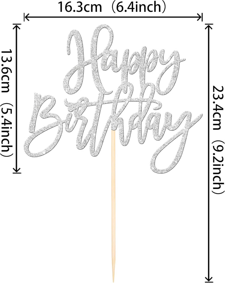 ZHUOWEISM 1 PCS Happy Birthday Cake Topper Glitter Happy Birthday Cake Pick for Celebrating Happy Birthday Anniversary Theme Party Cake Decorations Supplies Silver
