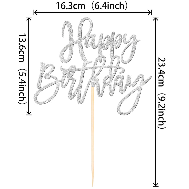 1 PCS Happy Birthday Cake Topper Glitter Happy Birthday Cake Pick for Celebrating Happy Birthday Anniversary Theme Party Cake Decorations Supplies Silver