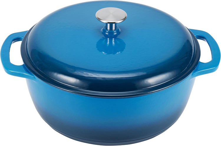 Amazon Basics Cast Iron Dutch Oven Pot with Lid, Enameled, Round, Dual Handles, Heavy-Duty, Large, 7.3-quart, Blue - Nestoria