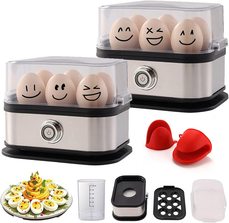 Sunny Side Master Egg Cooker, 2025 New Rapid Egg Cooker 6 Egg Capacity, Soft, Medium, Hard Boiled, Poacher, Stainless Steel Electric Eggs Cooker With Auto Shut-Off, BPA Free (2PCS)