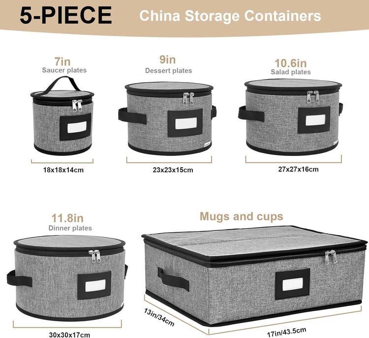 homyfort China Storage Containers, Hard Shell for Plates, Moving Boxes for Dishes, Cups, Mugs, Tableware Moving Supplies for Kitchen Organization- 5-Piece Set (5-piece set)