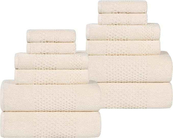 Superior Playa Zero Twist Cotton Medium Weight Towels, for Guest Bath, Bathroom, Shower, Spa, Plush, Quick Dry, Ultra-Soft Towels, Bath Essentials, Waffle Textured, 12 Piece Assorted Towel Set, Ivory