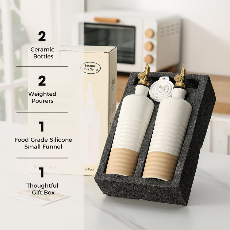 Ceramic Olive Oil Dispenser Bottles 16.9 oz (2 Count)