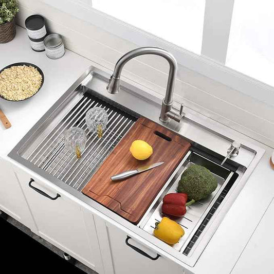 33 Inch Drop In Kitchen Sink Workstation - VOKIM 33X22 Inch Drop In sink Stainless Steel Splash Guard 16 Gauge 10'' Deep Single Bowl Handmade Topmount Sink with Cutting Board& Strainer