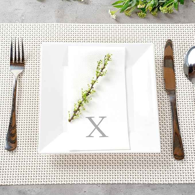 Luxenap 15.8 X 7.9 Inch Linen-Feel Guest Towels, 2000 Lettered Hand Towels - Silver Letter 'X', Sans Serif Font, White Paper Dinner Napkins, airlaid, For Restrooms And Tables - Restaurantware