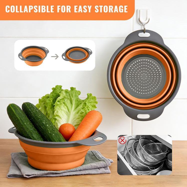 2 Pack Collapsible Silicone Colander with Handle (2 Count)