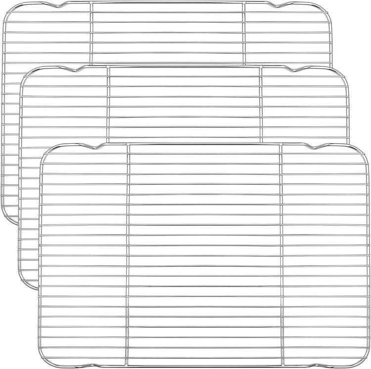 Baking Cooling Rack Set of 3, P&P CHEF Stainless Steel Cooking Roasting Drying Wire Racks, 16.6” x 11.6” Inches to Fit Half Sheet Pan, Non-toxic & Durable, Oven & Dishwasher Safe
