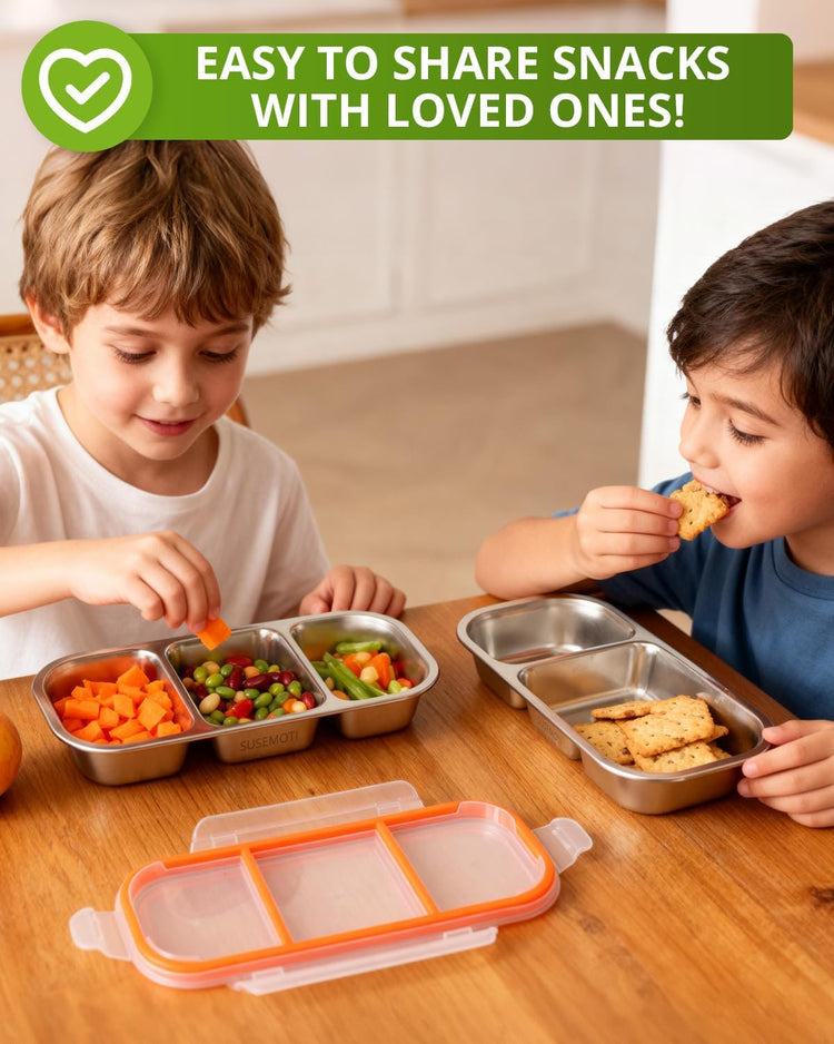 4-Pack Food-Grade Stainless Steel Snack Containers, Multi-Compartment & Leakproof, Ideal for Families & Travel, Stackable, Kid & Adult Bento Storage (4 Pack)