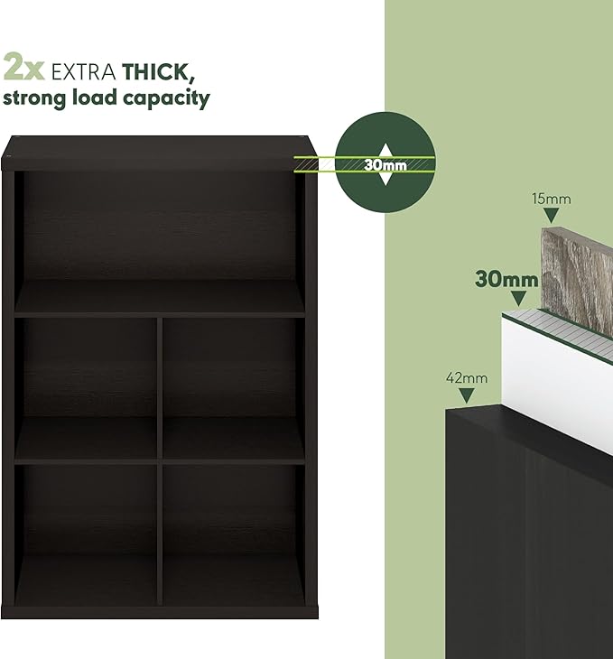 Furinno Cubicle Book Shelf, 5-Cube Bookshelf, Extra Thick Frame Cube Storage Organizer Bookcase with Closed Back, 15.3 x 29.9 x 43.3, for Living Room, Bedroom, Home Office, Black Dark Oak