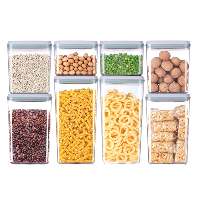 8 Piece Set of Pop Airtight Food Storage Containers with Lids Stackable Containers for Kitchen Pantry Organization Ideal for Cereal Snacks Flour Sugar Coffee and Spaghetti