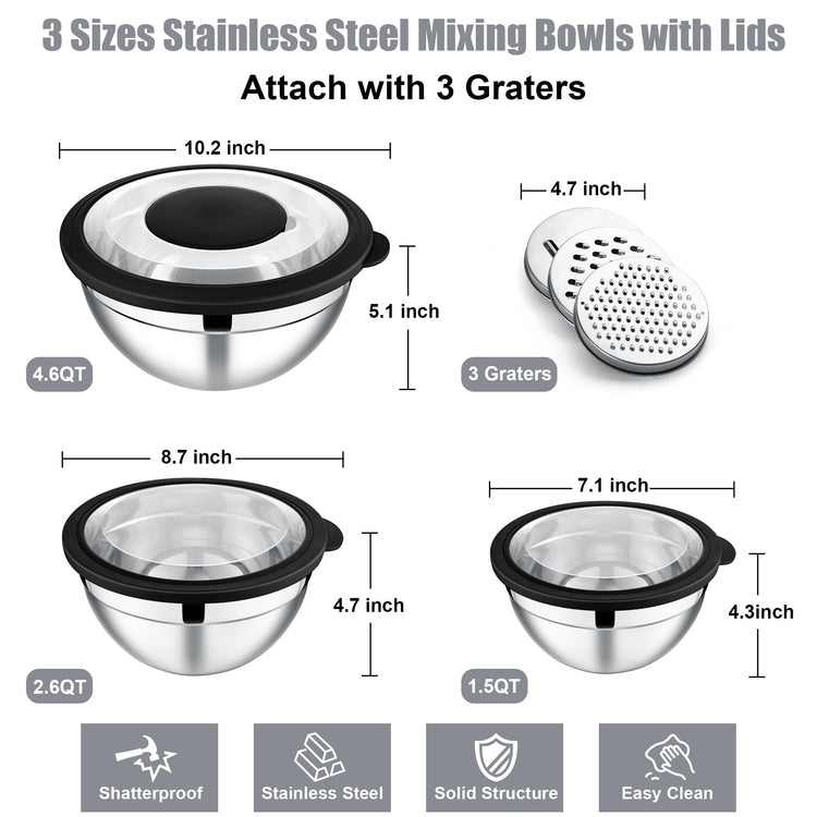Mixing Bowls with Lids and Graters (3 Count)