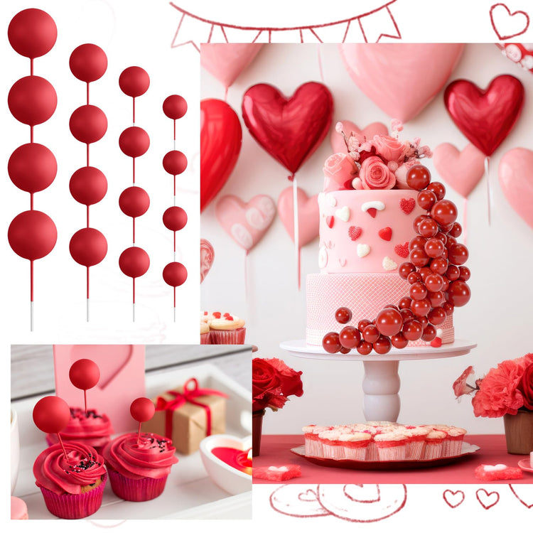 48 Pcs Balls Cake Topper Decorations Balloon Cupcake Toppers Foam Cake Topper Balls Cake Balls Decorations for Birthday Party Wedding Anniversary Cake Decorating (48 Count)