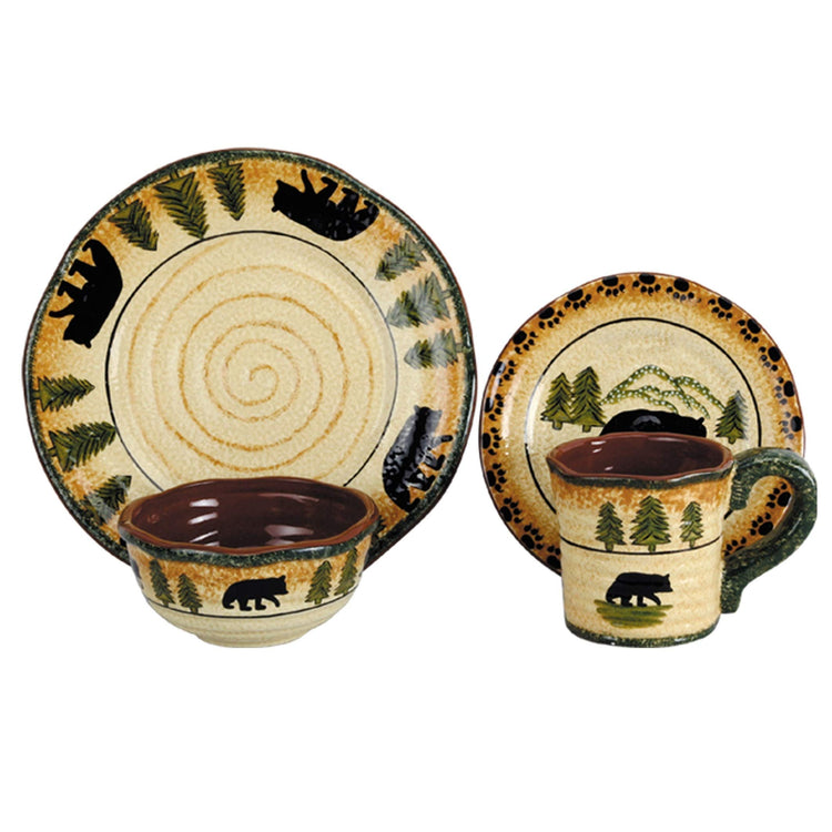 Rustic Bear 16 Piece Ceramic Dinnerware Set with Plates