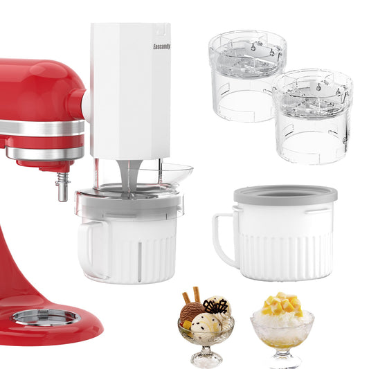 Shaved Ice Attachment and 2 Pack Ice Cream Maker Attachment Set Fit for KitchenAid Stand Mixer