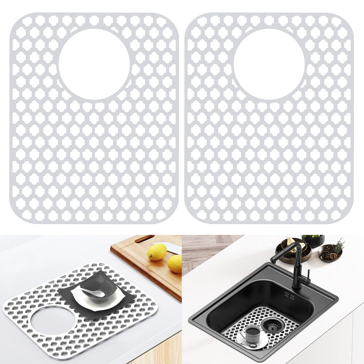2 Pack Silicone Sink Protector Mat for Kitchen Sink Rear Drian White