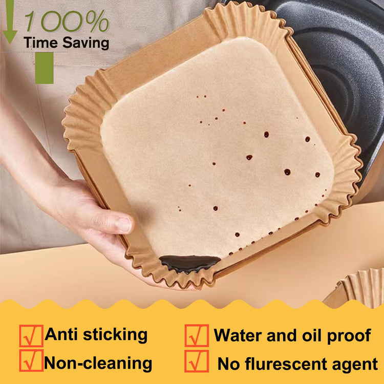 Large Air Fryer Disposable Paper Liners Square 9 Inch for 5 (125 Count)