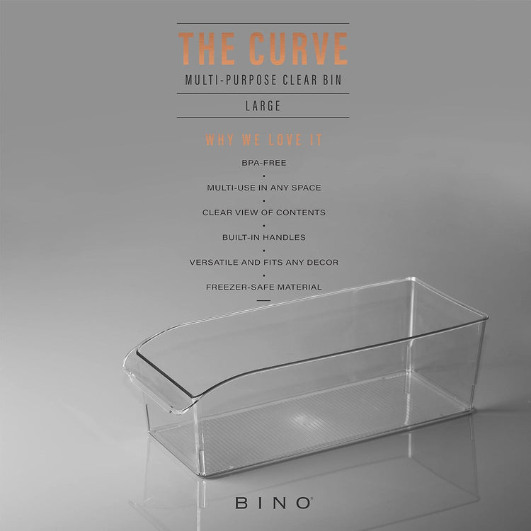 BINO | Plastic Storage Bins, Large | THE CURVE COLLECTION | Multi-Use Fridge / Freezer Organizer | Built-In Handle | BPA-Free | Pantry and Home Organization