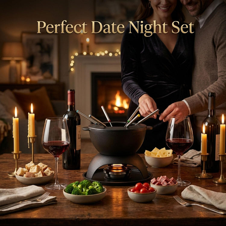 Cast Iron Cheese Fondue Pot Set for 4