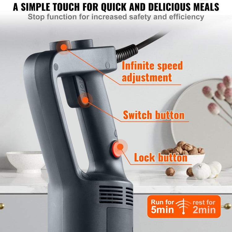 Commercial Immersion Blender 750W 20" Heavy Duty Kitchen Hand Mixer