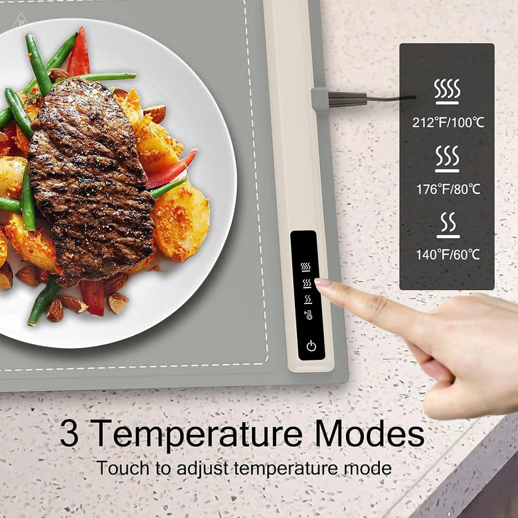 Electric Warming Tray with Adjustable Temperature-Portable Warming Mat for Food,Roll Up Silicone Food Warmer for Parties with 3 Temperature Settings,Versatile Food Warmers for Parties Buffet (Grey)