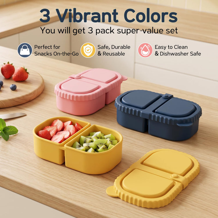 3 Pack Silicone Snack Containers for Kids