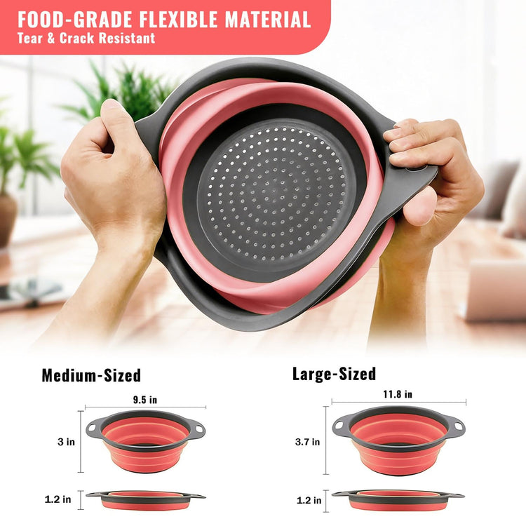 2 Pack Collapsible Silicone Colander with Handle (2 Count)